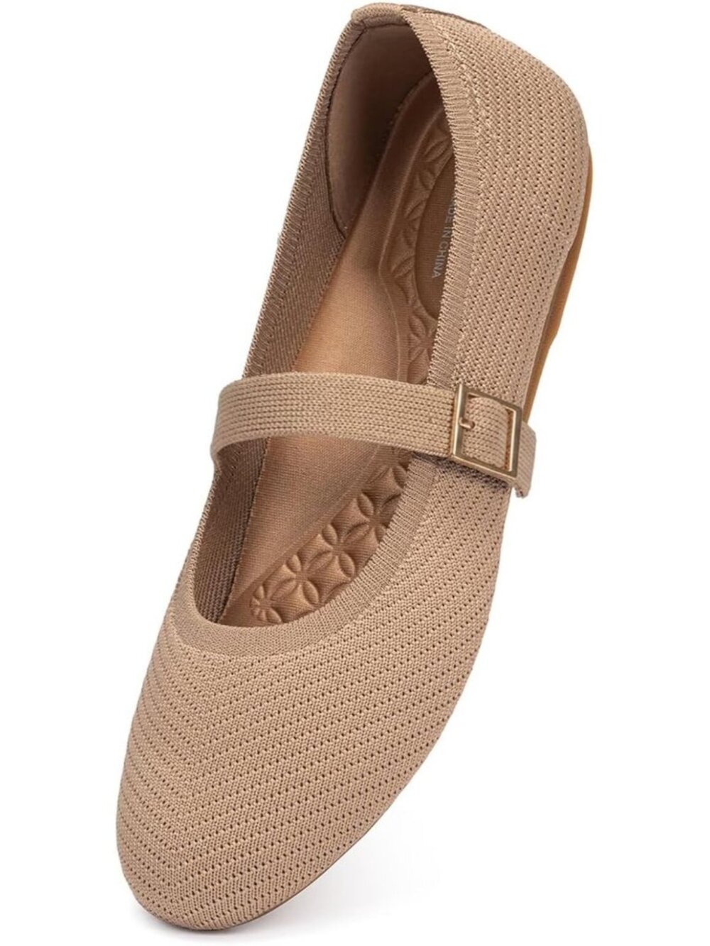 Frank Mully Women's Brown Rubber Knitted Buckle Flat Round Toe Comfortable Shoes